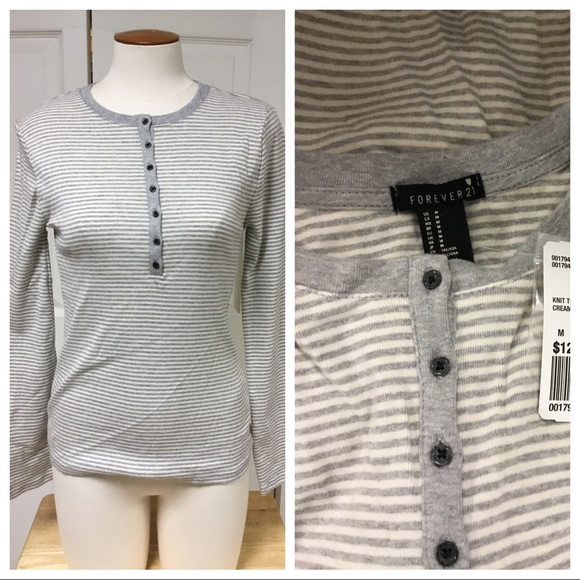 Forever 21 Tops - ⭕️3 for $25⭕️ BNWT GRAY AND WHITE STRIPED THERMAL